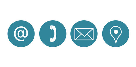Symbole für E-Mail, Telefon, Brief und Standort