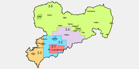 Karte Sachsens mit den Projektgebieten